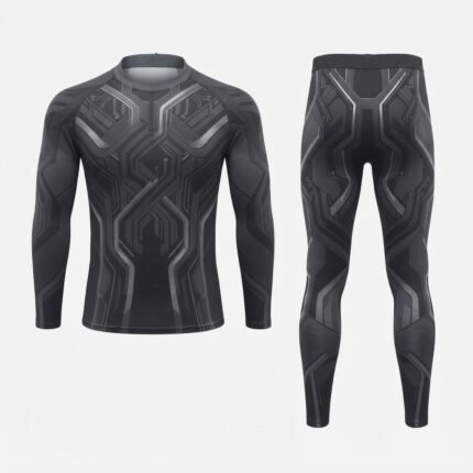 Custom Athletic Uniform | Black & Grey Compression Athletic Shirt and Leggings Set for Teams and Sports Brands