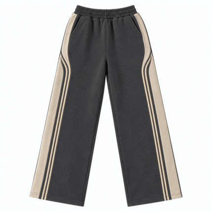 Custom Charcoal & Cream Track Trousers | Retro Stripe Streetwear Pants