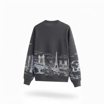Custom Paris Skyline Graphic Knit Sweater – Premium Jacquard Crewneck Pullover