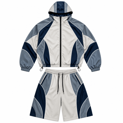 Grey & Navy Blue Windbreaker Set – Premium Hooded Track Suit for Sports & Streetwear