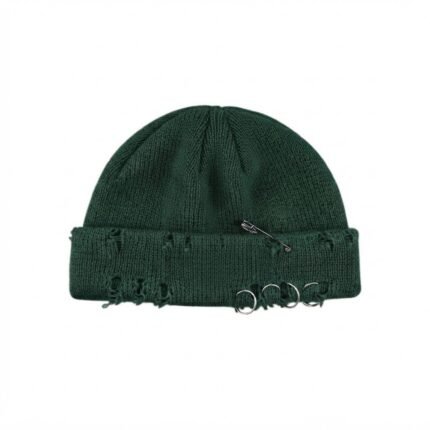 Custom Distressed Green Knit Beanie Hat