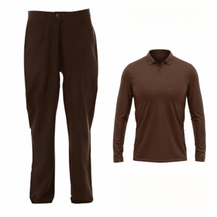 Professional Brown Umpire Uniform Set – Long Sleeve Polo Shirt & Matching Trousers
