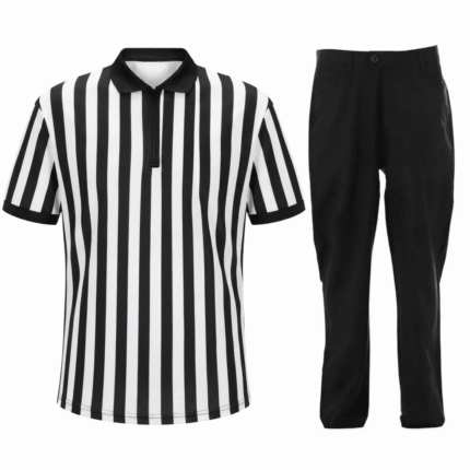 Classic Black & White Striped Referee Uniform Set – Short Sleeve Official Shirt & Black Pants
