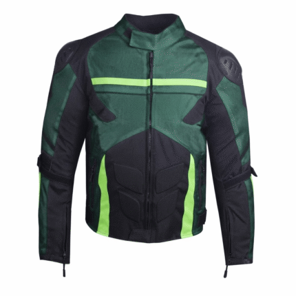 Green & Black Armored Motorcycle Riding Jacket – Reflective Touring Biker Jacke